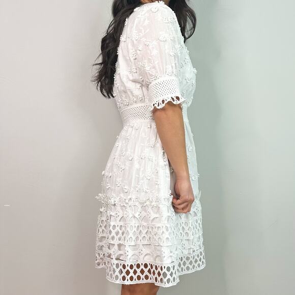 Boston Proper White A-Line Crochet Floral Lace Half Sleeve Dress - Picture 4 of 8